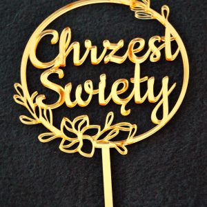 Topper okrągły Chrzest Święty złoty – wzór CH02